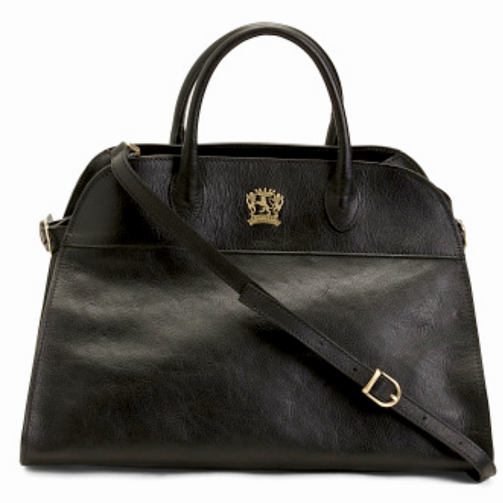 NWT PRATESI Made in Italy Leather Large Side Buckle Satchel in Black.